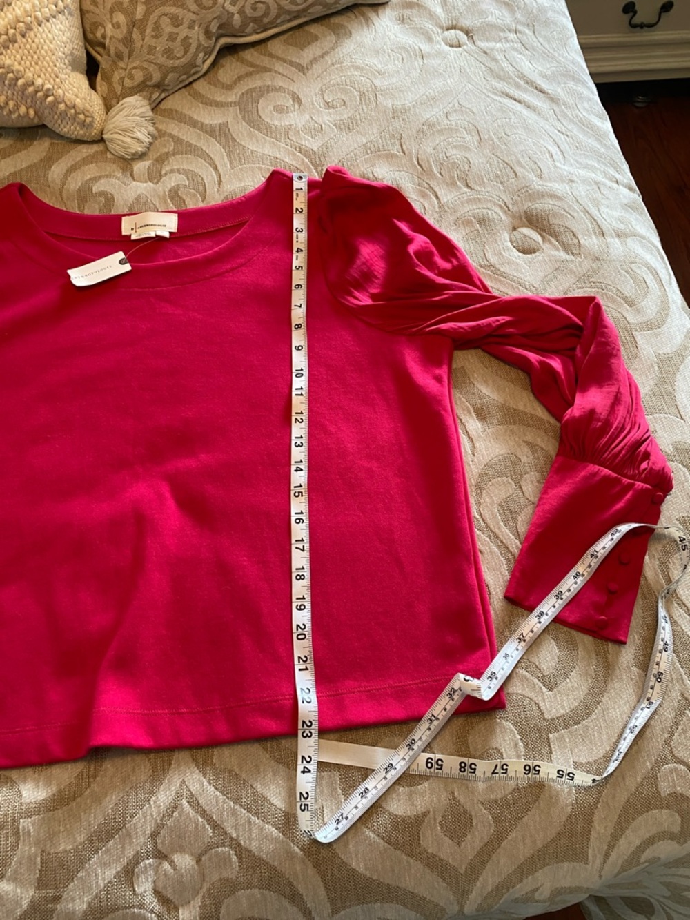 Anthropologie Fuchsia Blouse XL • Puff Sleeve Button Cuff Top • NWT - Picture 5 of 9